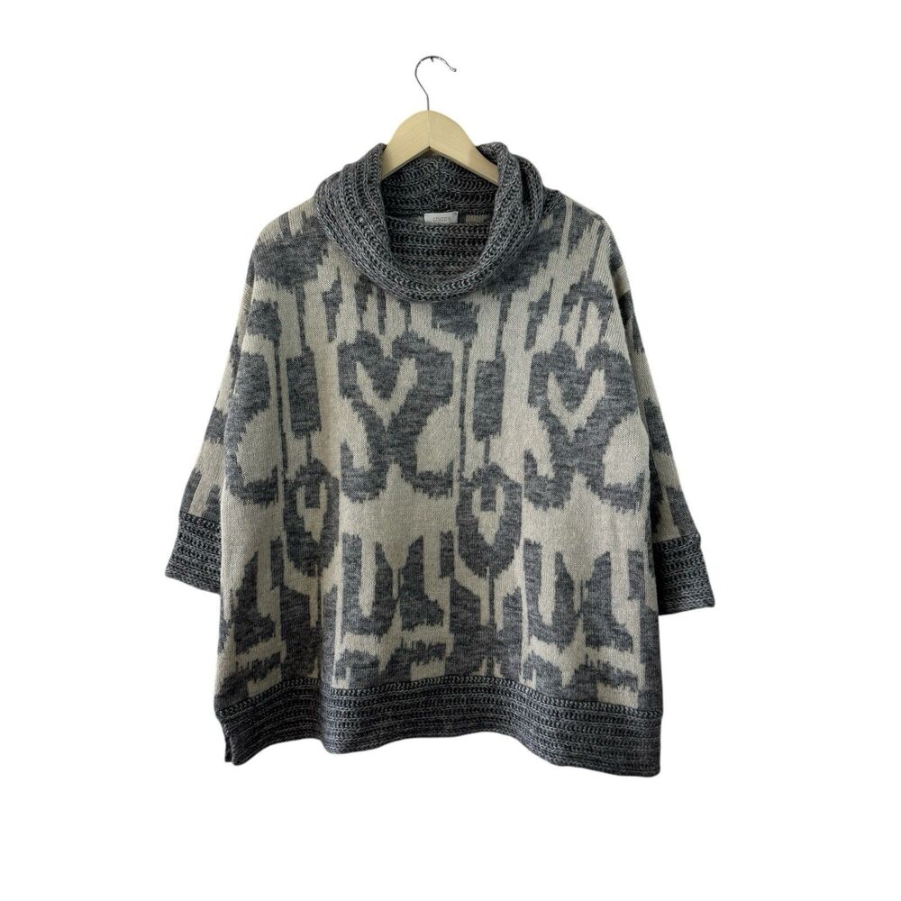 Chico's 1 Medium Sweater Wool Mohair Pullover Cowl Neck 3/4 Sleeves Womens